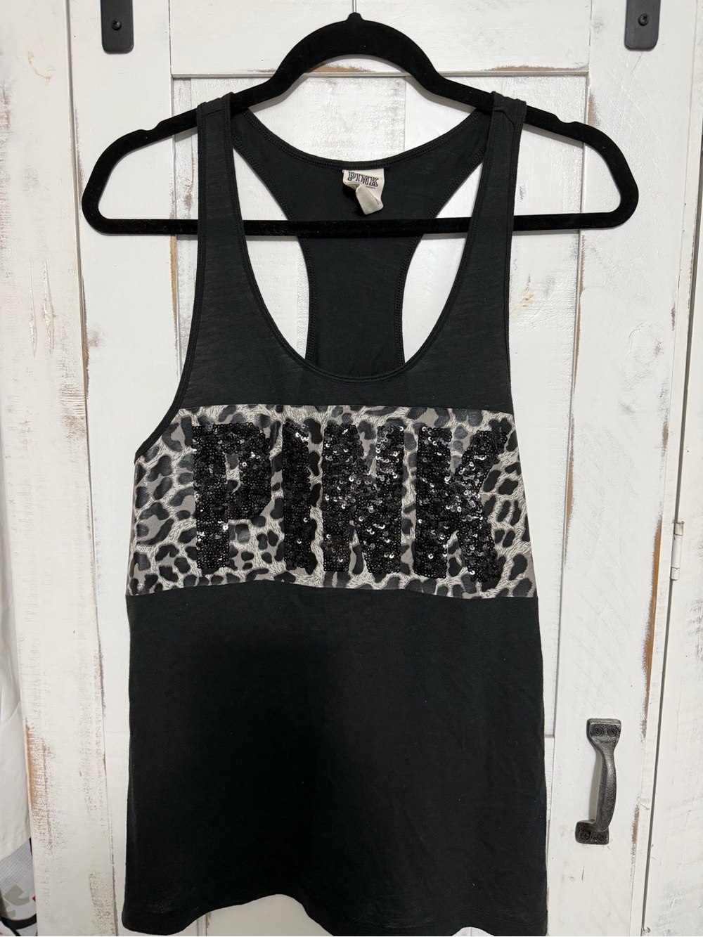 PINK Victoria's Secret Black Racerback Tank with Logo Tag